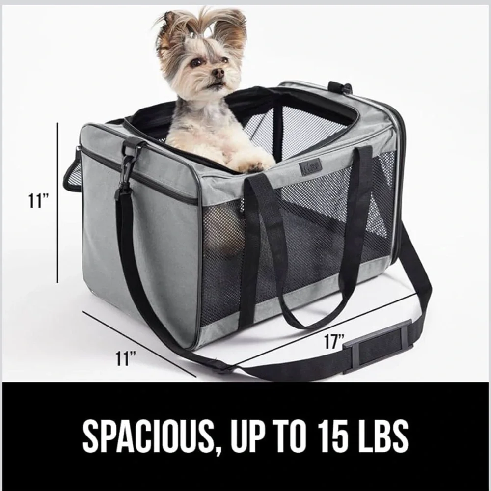 Gray Pet Carrier with Mesh Panels